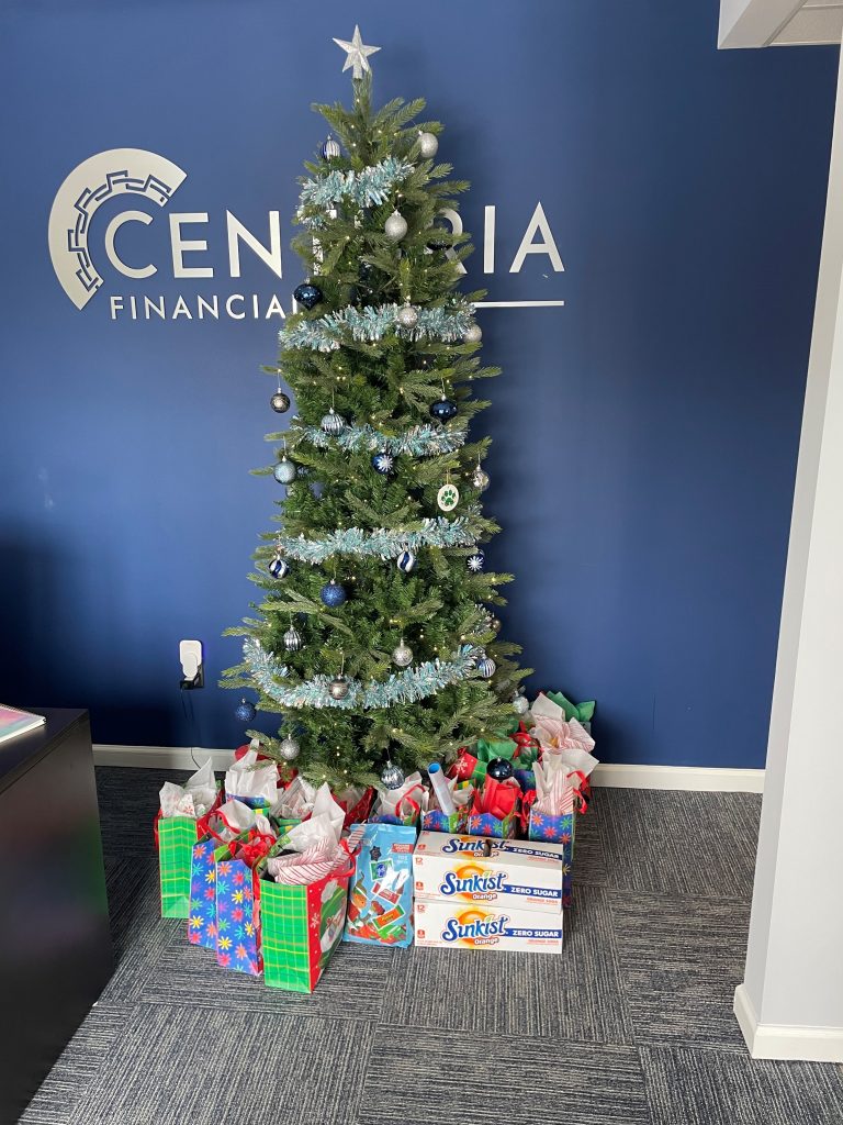Christmas tree with wrapped gifts